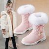 Botas de Princesa para Niñas Zapatos Calientes para Invierno Niños Botas Largas con Piel Nueva Moda Dulces Niñas Botas de Nieve de Cuero con Lazo
