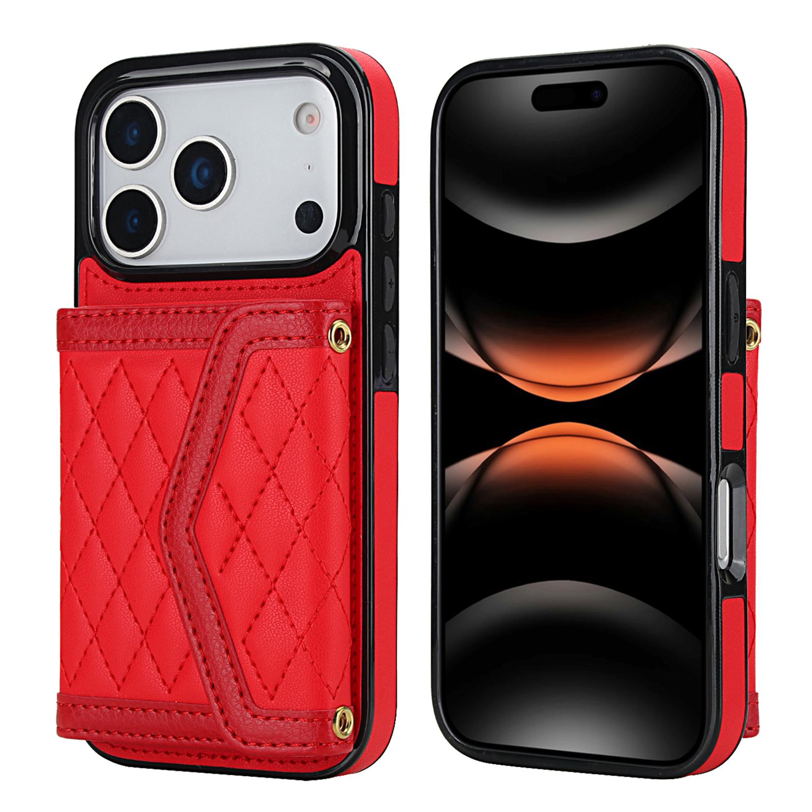 

For iPhone 17 Pro Case Card Holders RFID Blocking PU Leather + TPU Phone Back Cover with Shoulder Strap