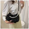 Women's Faux Leather Bowknot Shoulder Bag, Retro Pearl Decorated Crossbody Purse, Small Square Satchel for Daily Wear