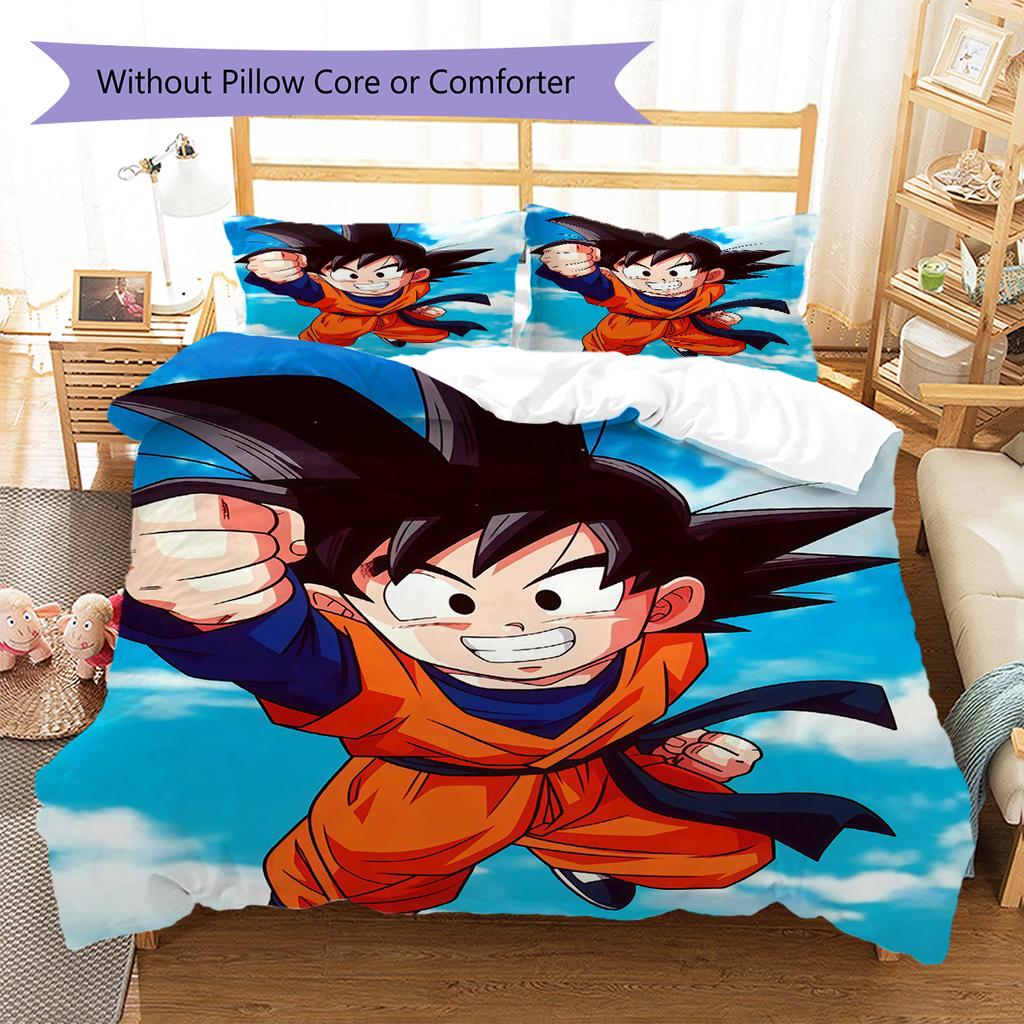 Son Goku Pattern Bedding,Quilt Set Quilt Cover Pillowcase Home Birthday Gift (1 * duvet cover + 2 * pillowcase, without core)