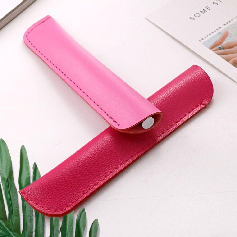 Solid Color PU Pencil Bags PU Leather Pen Bags Lightweight Pencil Case Office Supplies
