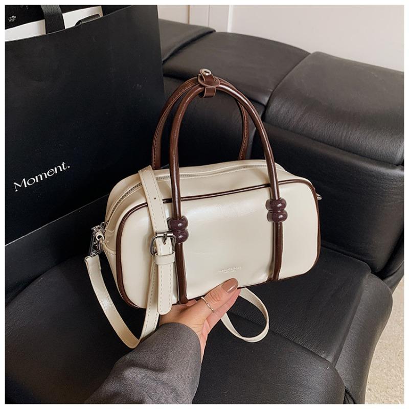 

Fashionable and Simple Hand-held Bowling Bag, Color-matched Small Square Bag, Single-shoulder Crossbody Bag, Commuting Bag without pendant білий/кавовий