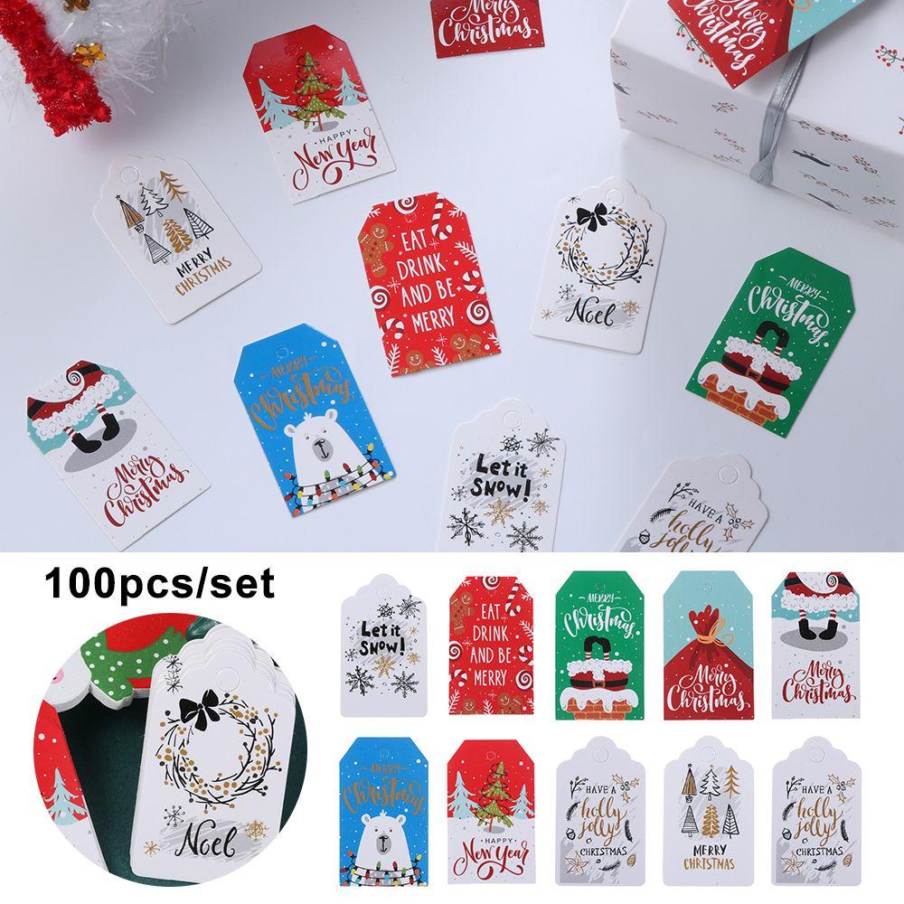 100pcs DIY Xmas Decoration Wrapping Supplies Gift Wrapping Hang Tags Kraft Tag Christmas Labels
