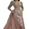 Elegant 2025 V-Neck Gold-Accented Long-Sleeve Evening Gown for Women