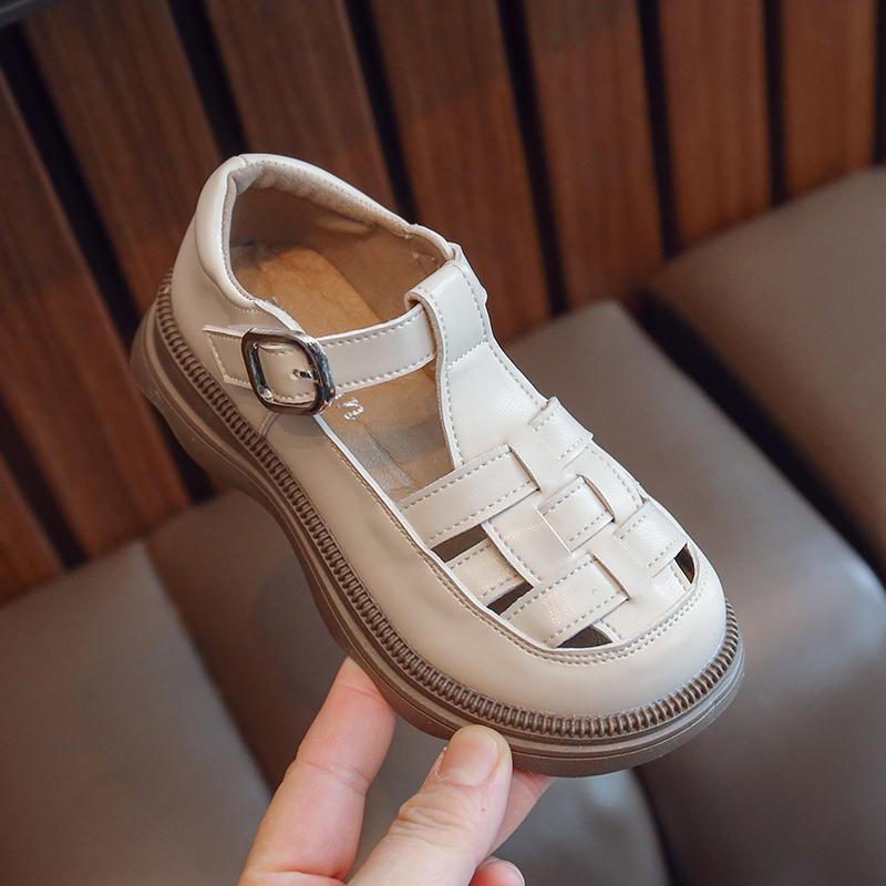 Girls' Baotou Sandals Summer New Children's Shoes Roman Shoes with Hollow Leather Shoes for Adults and Girls