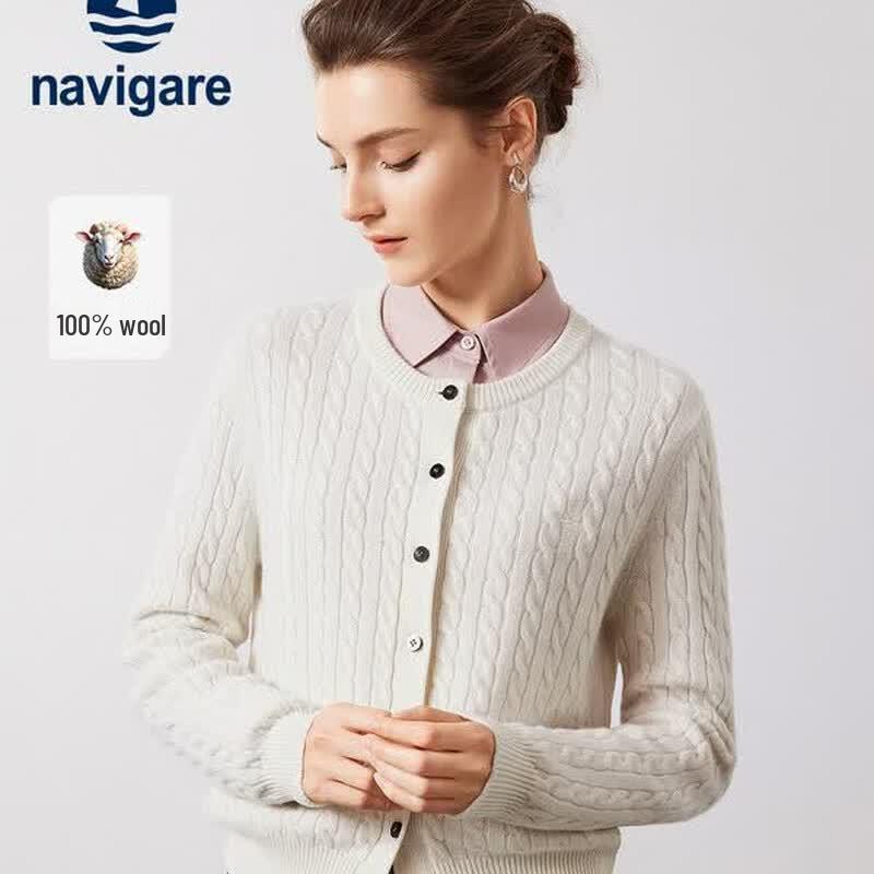 Navigare Women s Cable Knit Wool Cardigan XL