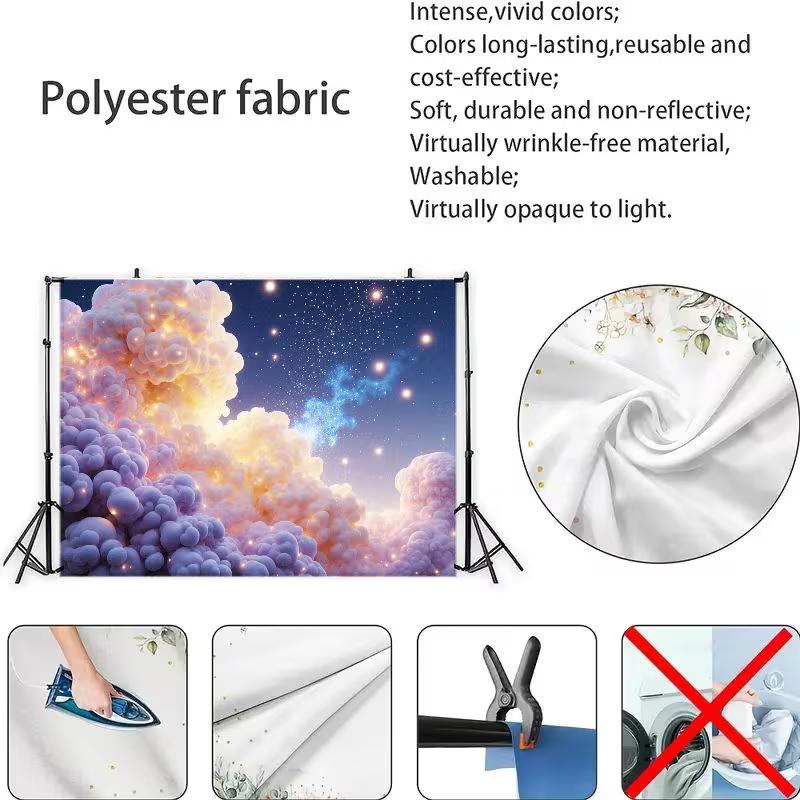 2D Cosmic Themed Tapestry, Bubbly Pastel Cloudscape with Magical Glow and Stars