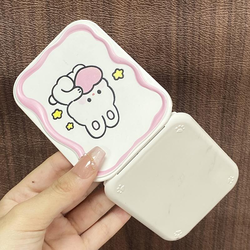 Cute Rabbit Folding Mirror – Portable Handheld Makeup Mirror with Comb for Women and Girls