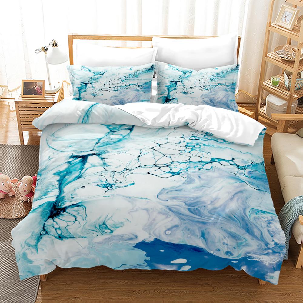 Blue Green Multicoloured Marble Print Doona Duvet Quilt Cover Bedding Set