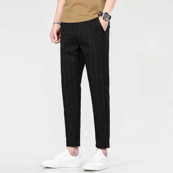 Muži Deváté kalhoty Rovný kostkovaný potisk Boční kapsy Tenké Strečové Slim Fit Knoflík Zapínání na zip Ležérní Formální Business kalhoty