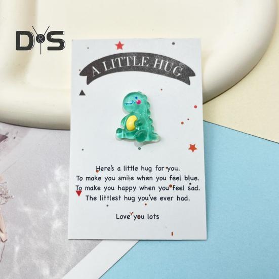 Decoração de dinossauro de desenho animado de abraço de bolso com cartão comemorativo Um pequeno abraço, sapo verde, ornamento de resina, amigos, família, aniversário, presente de aniversário