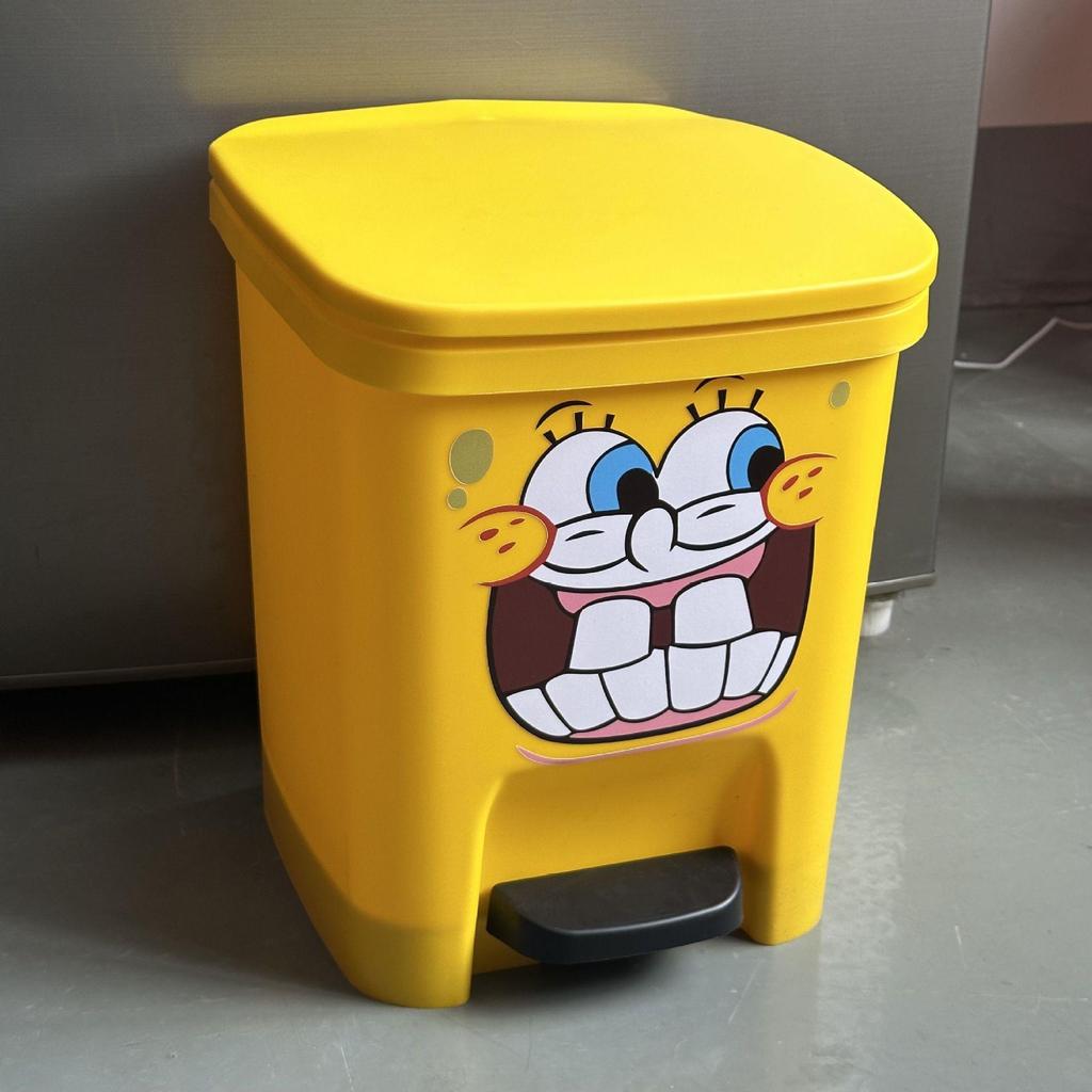 SpongeBob Cartoon Foot-Operated Trash Can with Lid for Living Room, Bedroom, Bathroom