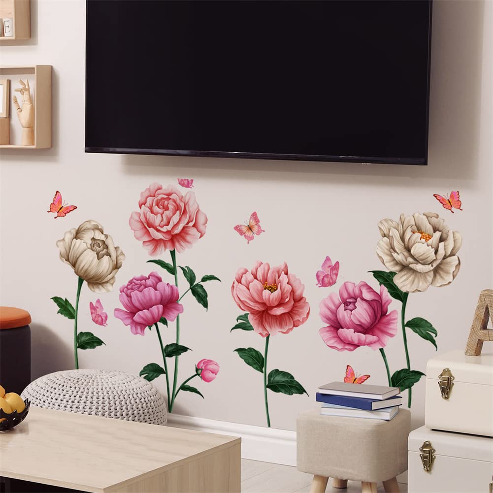 WOHAHA Flower Wall Stylish Removable Wall Pink Flower and Butterfly Living Wall Removable Wall Sticker Decoration Sticker, Decal, Pattern, Room,