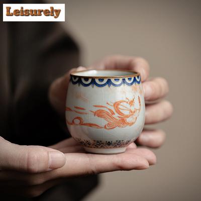 Tasse à thé en porcelaine imitation Song Ru Kiln, 60 ml, motif Dunhuang Apsaras, tasse à œufs Dargon, service à thé Kung Fu, coffret cadeau