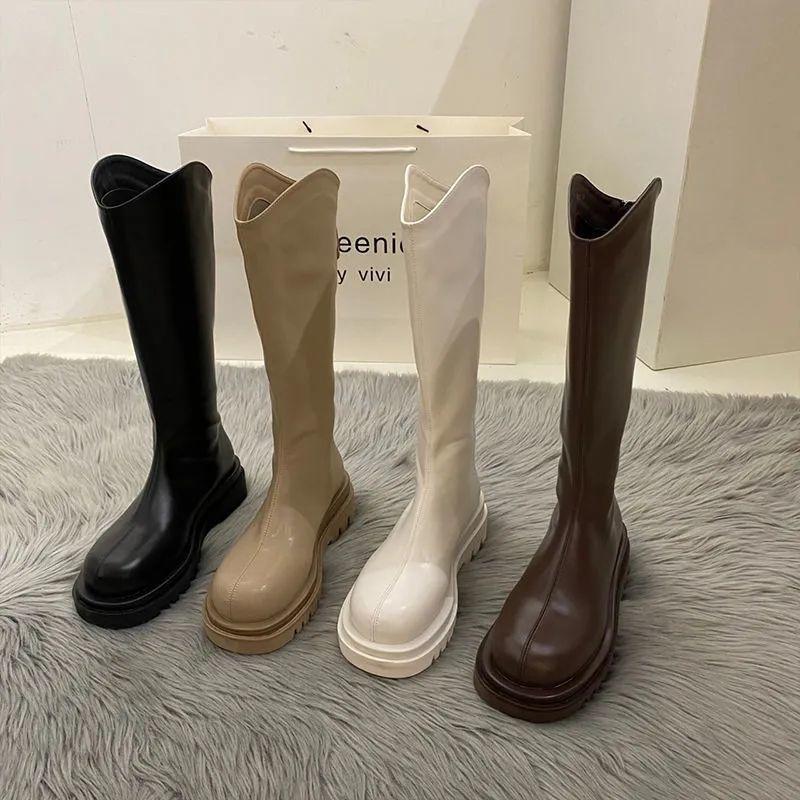 Long boots women's autumn and winter new versatile high boots rear zipper thin boots but knee mid boots