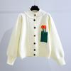 Japanese Loose Student Knitted Sweater Jacket Women Spring  New Three Dimensional Flower Design Age Reducing