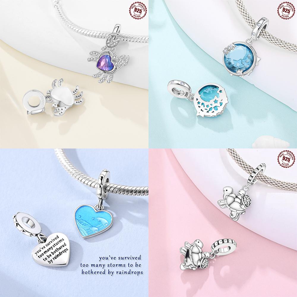 Original Copper Certified Pink Shell Pearl Blue Zircon Petals Beads Fit Women Woman Gift Phone Charms Diy Accessory