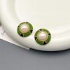 Retro Round Color Block Enamel Pearl Rhinestone Stud Earrings: Fashionable, Elegant, High-End Temperament