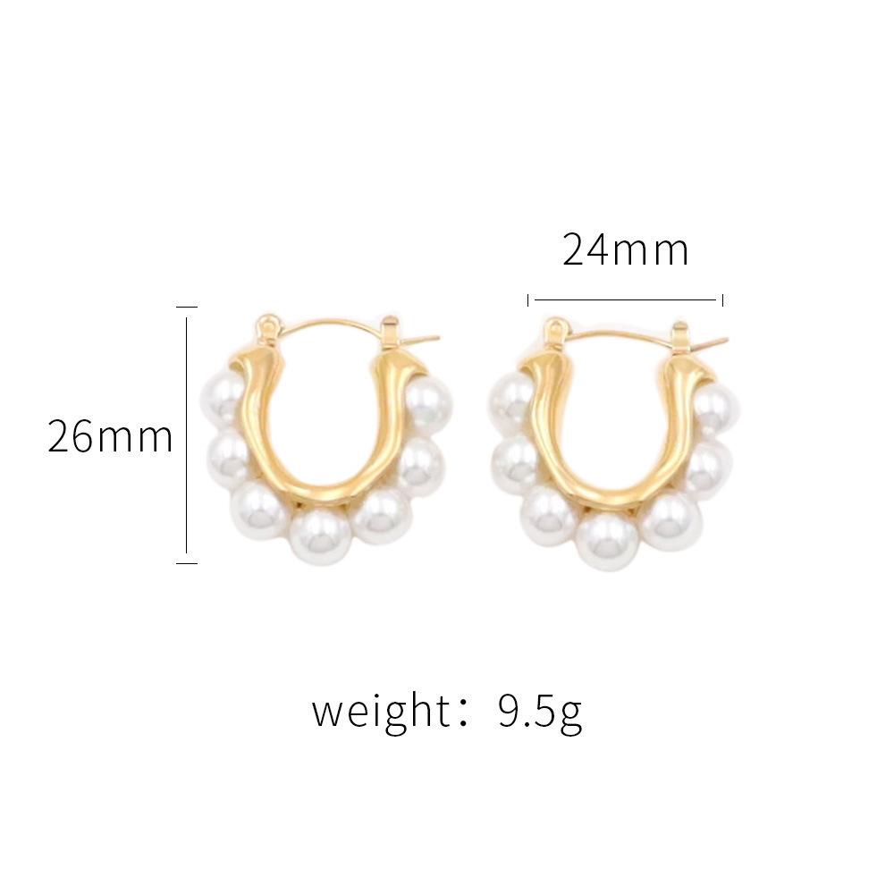 

Exclusive For French Retro 18K Gold Titanium Steel Earrings, Personalized Light Luxury U-Shaped Pearl Earrings, High Sense