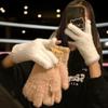 Cute Open Finger Touch Screen Plush Five Finger Gloves For Women In Winter, Warm And Thick Velvet For Cycling Students