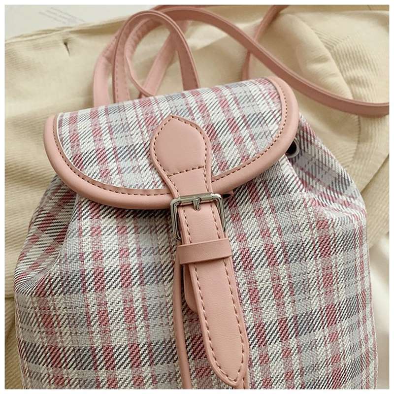 Schoolbag simple Korean version of textured women's bag fashion trend 1011 new backpack niche plaid shoulder messenger bag