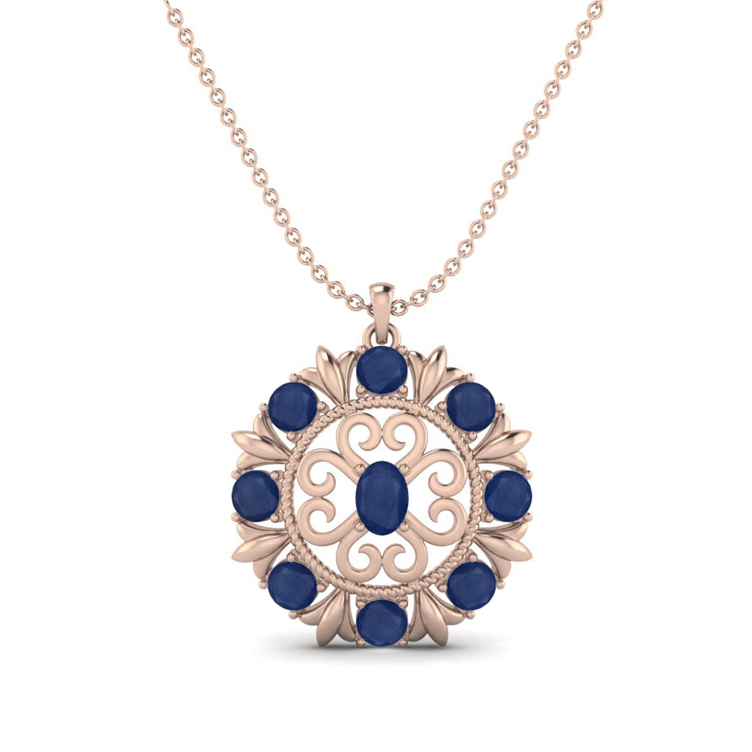 

Blue Sapphire Regal Floral Pendant - 925 Sterling Silver Яскраво-рожевий