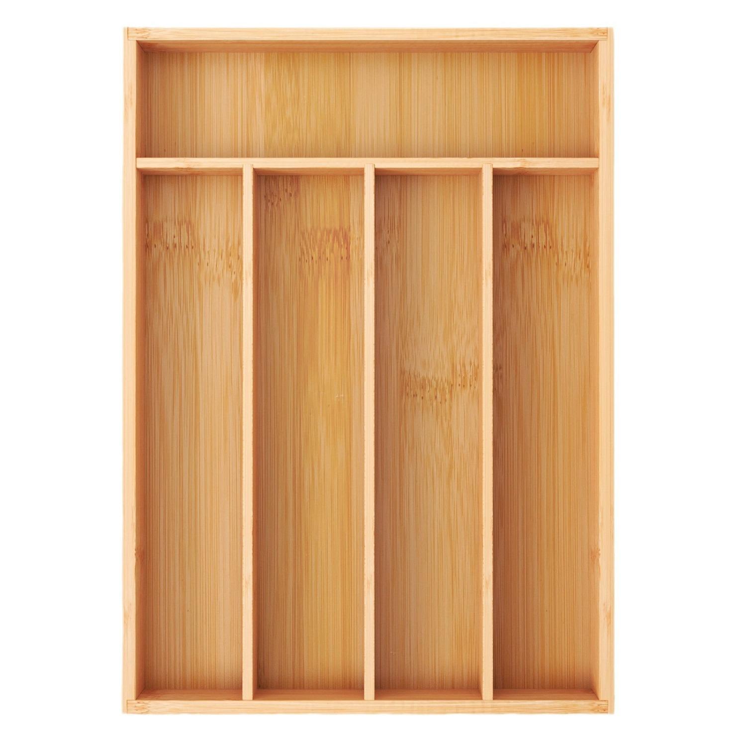 Small Silverware Organizer, Bamboo Drawer Organize, Bamboo Silverware Drawer Organizer, Spoon Flatware Storage with Grooved Drawer Dividers X001