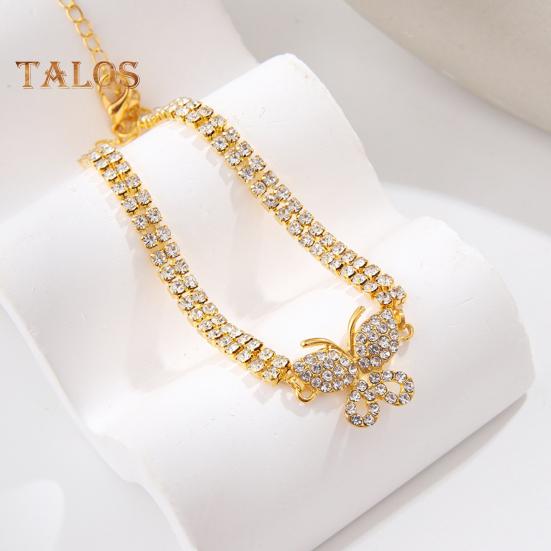 Women Anklet Double-layered Shiny Rhinestone Adjustable Length Butterfly Ankle Decoration Jewelry Party Beach Daily Ankle Chain Anniversary Birthday