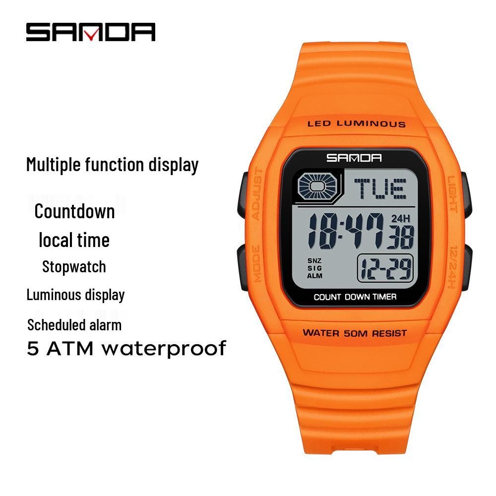 Sanda Universal Multifunctional Waterproof Sport Watch - Small Square Design for Students