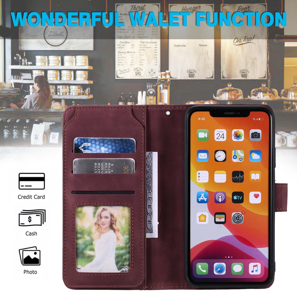 Multifunction Business Card Holder Flip Cover Magnetic Clasp Kickstand Leather Book Folio Phone Case Card Pocket Cover Accessory