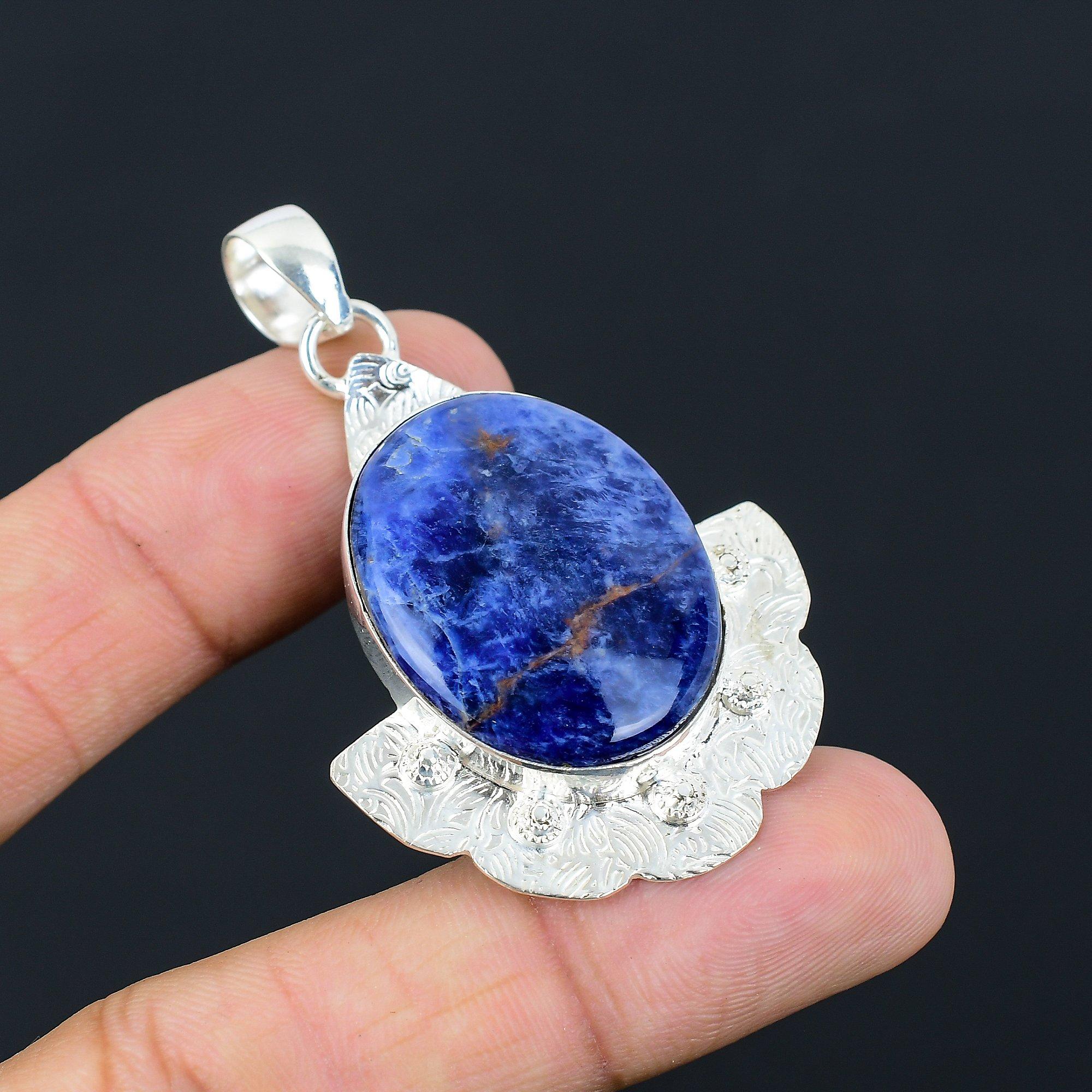 Friendship Day Sale Oval Sodalite Stone Sterling Silver Handcrafted Wife Pendant