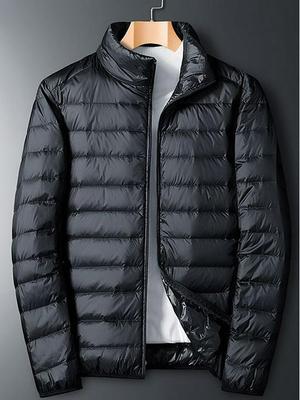 Men's Lightweight White Duck Down Winter Jacket, Large, Loose Fit, Youth Short Style, Outdoor Sports, Stand Collar, Warmth.