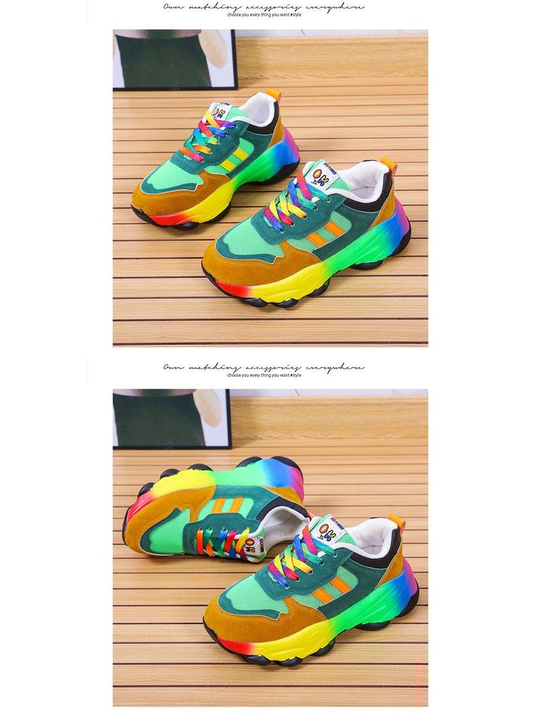 Large Size Women's Lace-Up Breathable Casual Shoes with Rainbow Sole