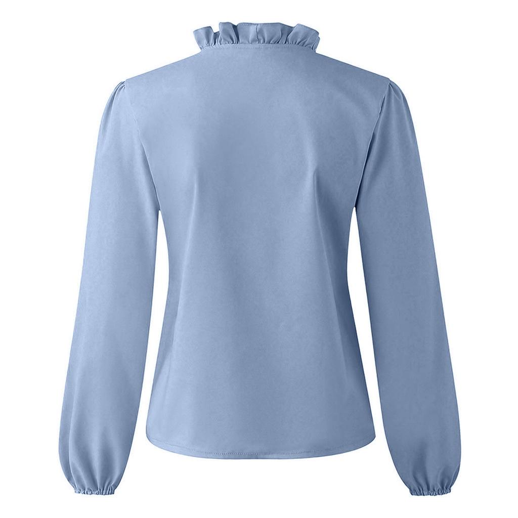 Fashion Woman Temperament Long Sleeve Ruffle Blouse Colour Comfort Shirt