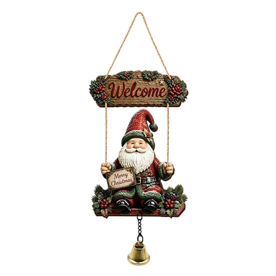 Welcoming Gift for Gardeners Wooden Gnome Door Hanger with Bell, Country Garden Welcome Sign Outdoor Hanging Swing Wall Plaque, Farmhouse Ornament