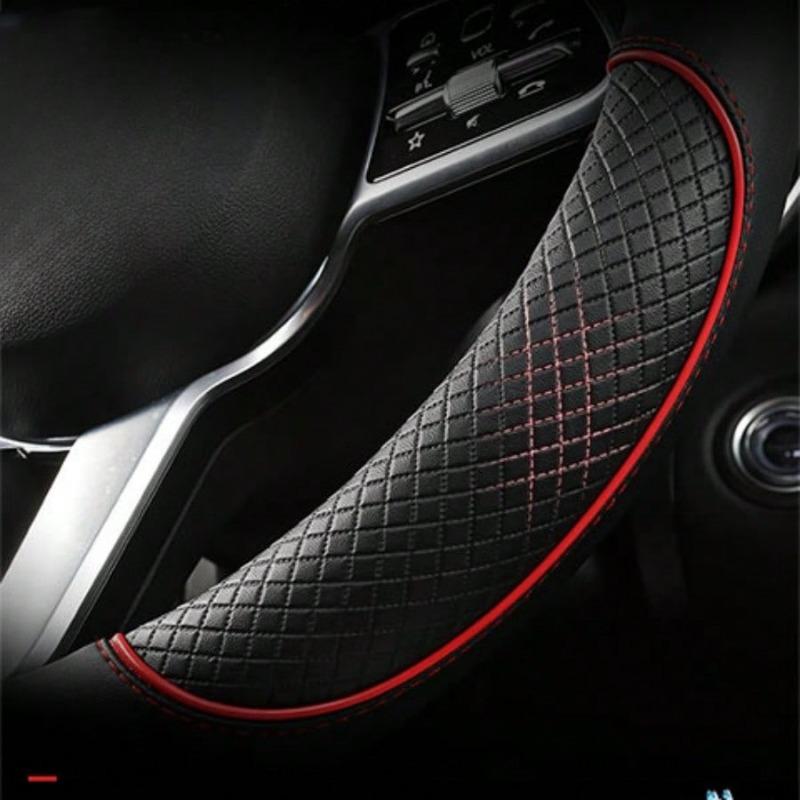 1pc 38cm Universal Car Steering Wheel Cover, Automotive Leather Diamond Quilted Color Block Design Interior Decor