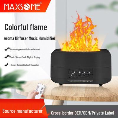 Multifunkcionális Aroma Diffúzor: 7 színű láng párásító, Bluetooth hangszóró, ébresztőóra, hálószobai hangulatfény