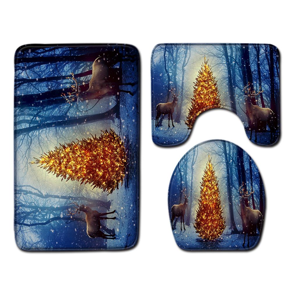Christmas Bathroom Floor Mat Toilet Three-Piece Set