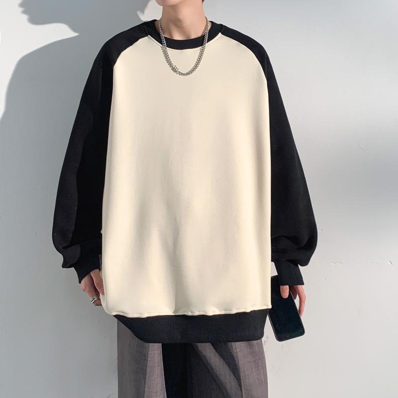 Men's Sweater Spring and Autumn Loose Casual Crew Neck Color Matching Top Men's Pullover Long-sleeved Bottoming Shirt