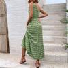 High Waist Women Dress Print Temperament Fashion Lace Up Sleeveless Pleated Autumn Winter Color