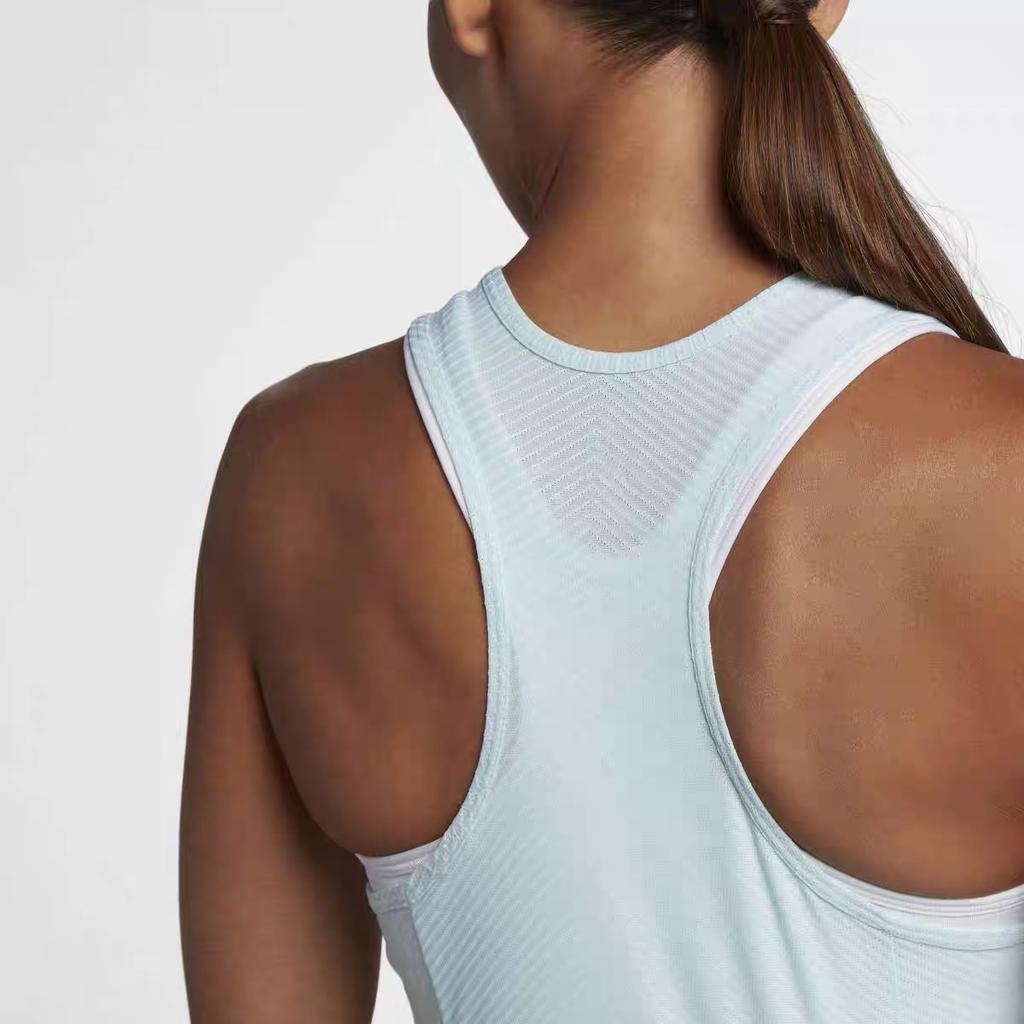 Nike Solid Color Casual Crew Neck Tennis Sports Vest Women Tops Blue White 888185-412