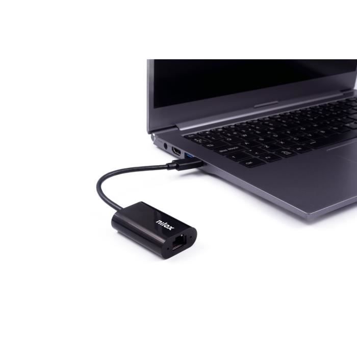 Adaptateur C à Ethernet - NILOX - NXADAP06 - 1 port RJ-45 - 1 port USB - Noir