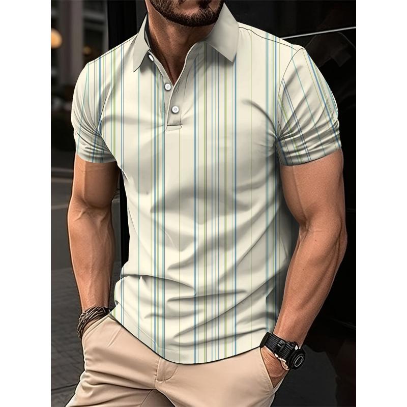 3D Print Stripes Color Block Polo Shirt For Men Colorful Pattern T-Shirts