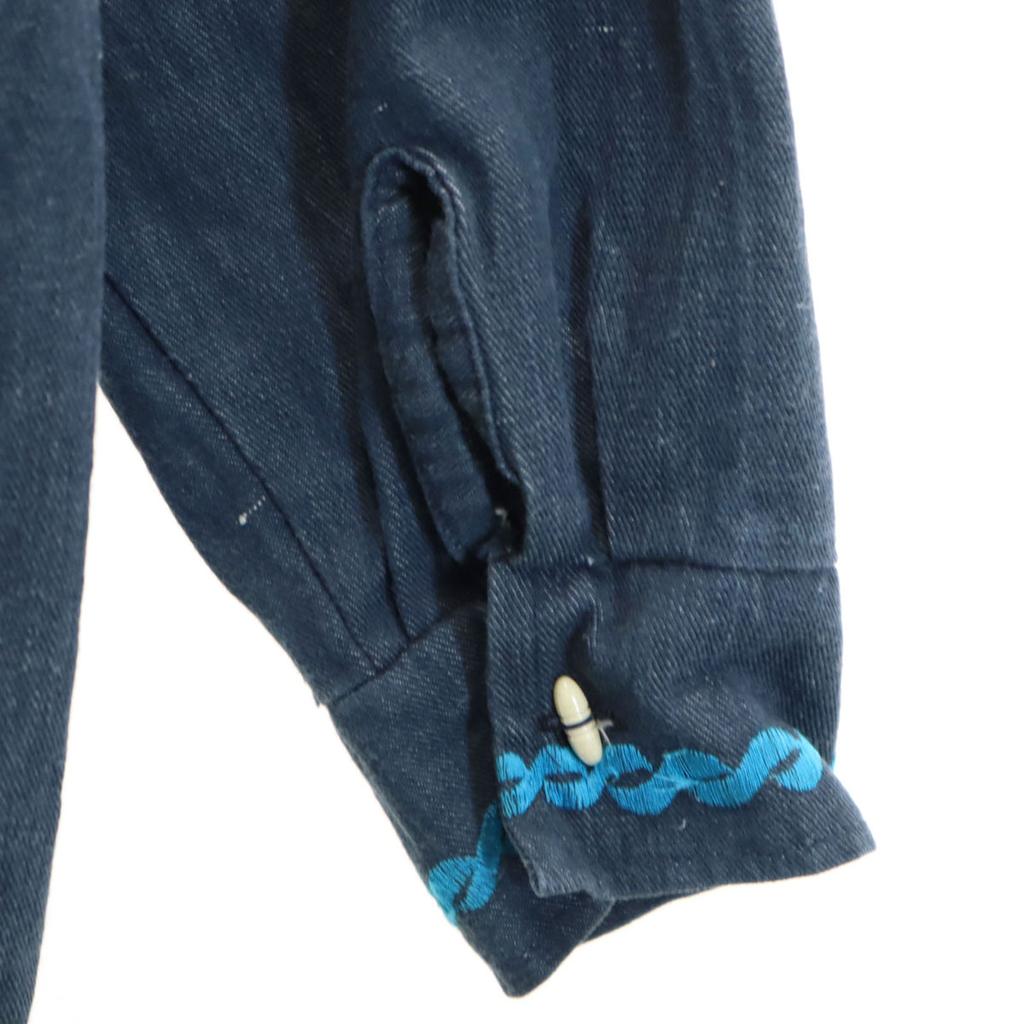 80s 90s Old flower embroidery Shirt jacket 40 Navy Men's Used