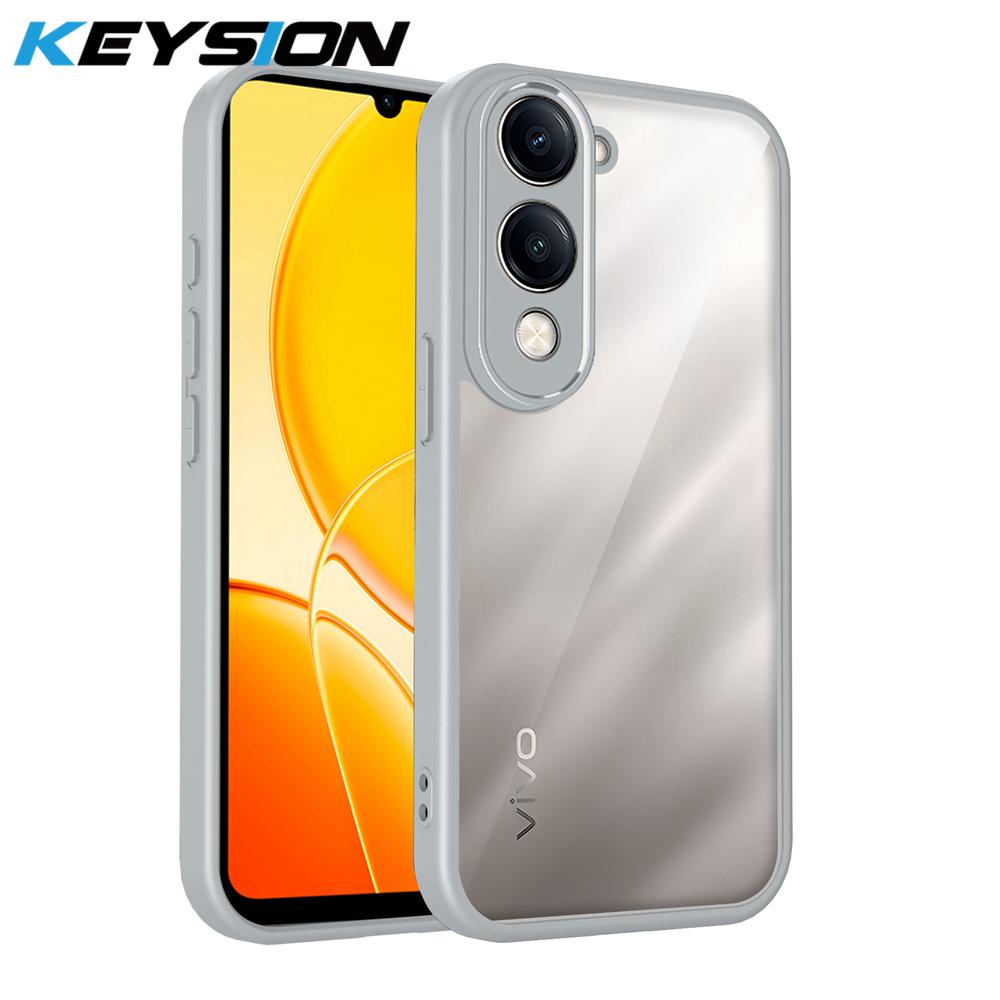 

KEYSION Прозрачный чехол для телефона VIVO Y29s 5G Y29t 5G Мягкий силикон+ПК Прозрачная противоударная задняя крышка для телефона VIVO Y04 for VIVO Y04 серый