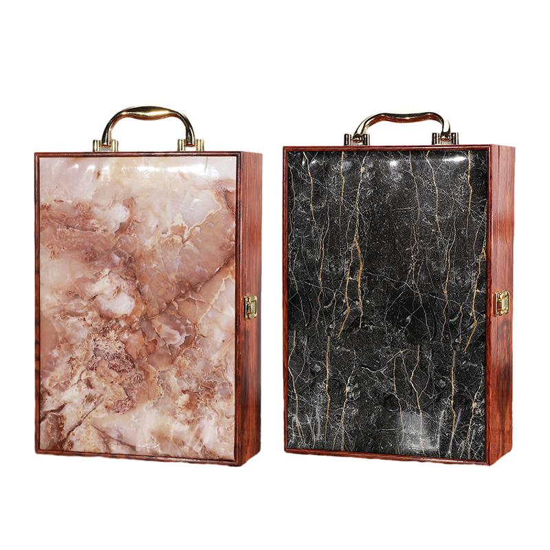 Роскошный мраморный узор, двойная коробка для красного вина, ретро-деревянная коробка для вина, органайзер для хранения шампанского, подарочная коробка, бутылка, упаковка с ручкой