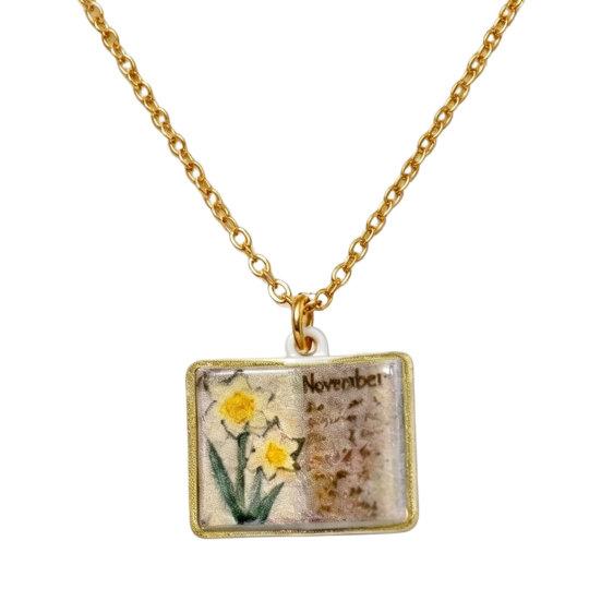 DYS Women Birth Flower Necklace, Floral Book Pendant January to December Month Gift for Wife Girlfriend K
