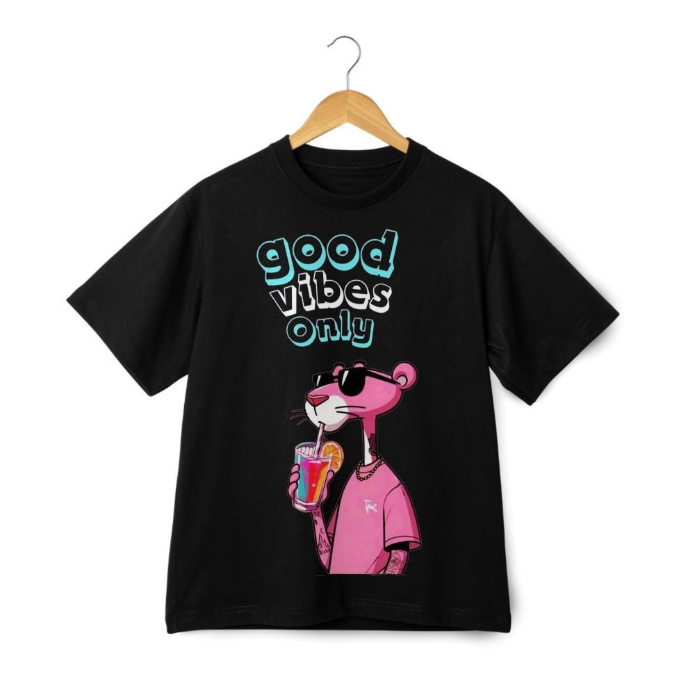 Pink Panther Good Vibes Only Graphic T-Shirt - Cool Cartoon Streetwear Tee