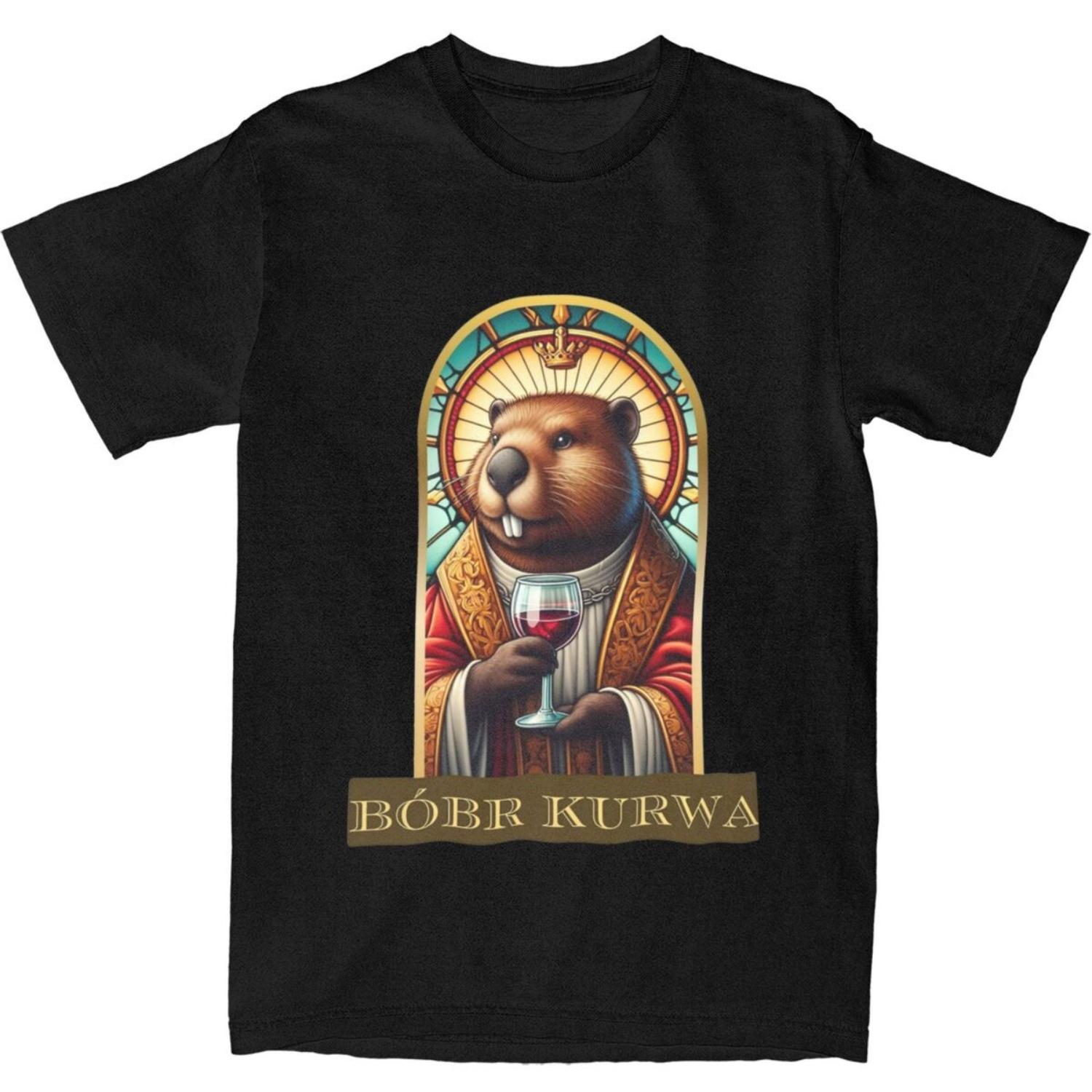 

Mens T-Shirt Saint Bobr Kurwa T Shirts Harajuku Polish Beaver Art Summer Tees Streetwear Design 100 Cotton Tops Birthday Present XXXXXL чорний