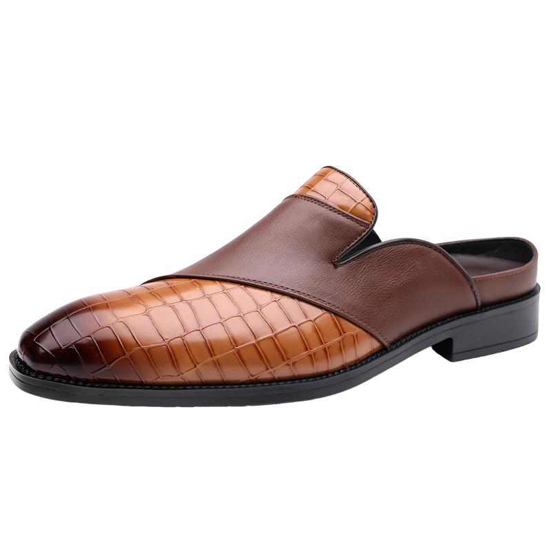 Hot Business Men's Half Slippers Comfortable and breathable minimalist style Adult plus size leather shoes Slip on